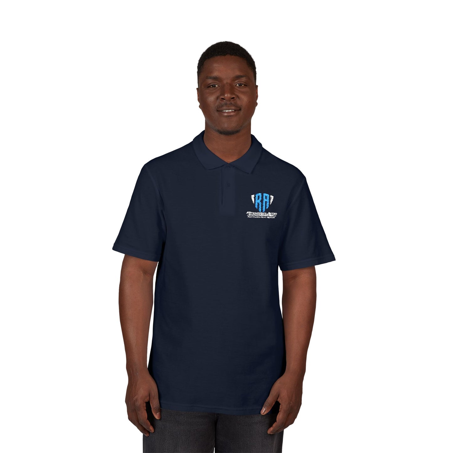 Embroidered Polo Shirt — Blue 'RPH' Crest with 'Auto Mall Apparel' Back